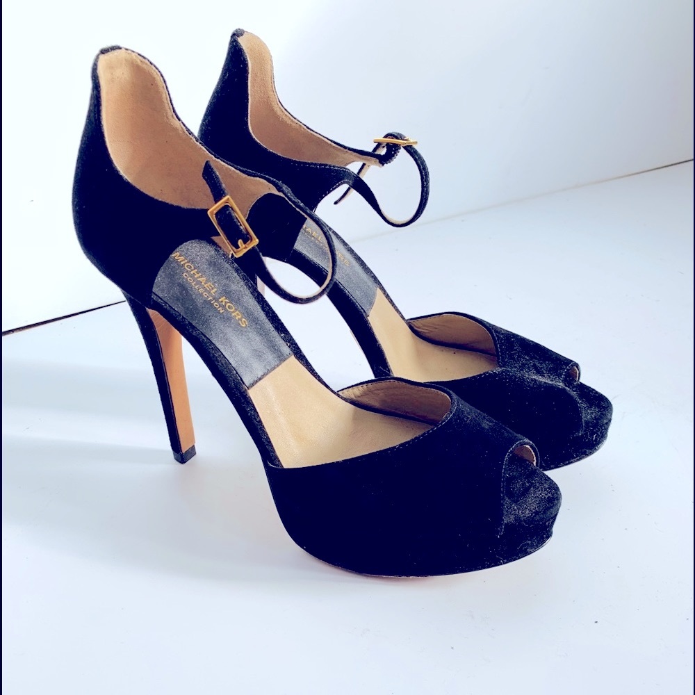 Worn Once Michael Kors Black Velvet Heels with Ankle Strap